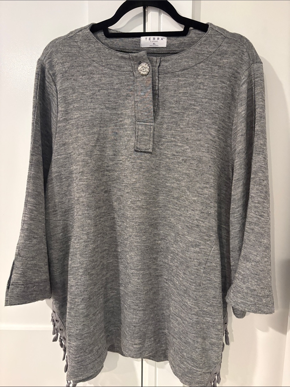 TERRA Gray Button Henley Pullover